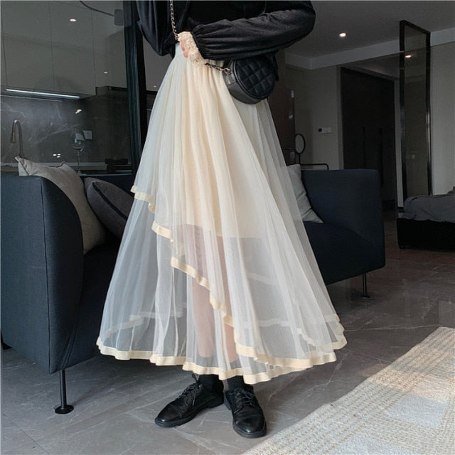 2 Layer High Waist Midi Skirt