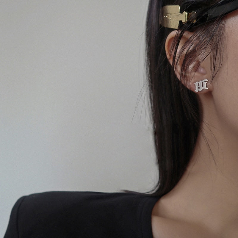 "M" Old English Earrings