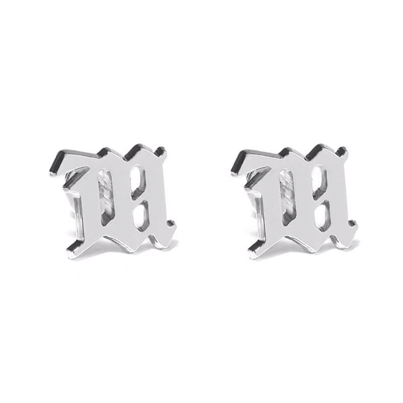 "M" Old English Earrings
