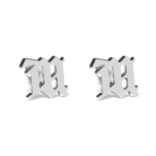 "M" Old English Earrings