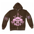 Rhinestone Spider Skull Zip Up Hoodie