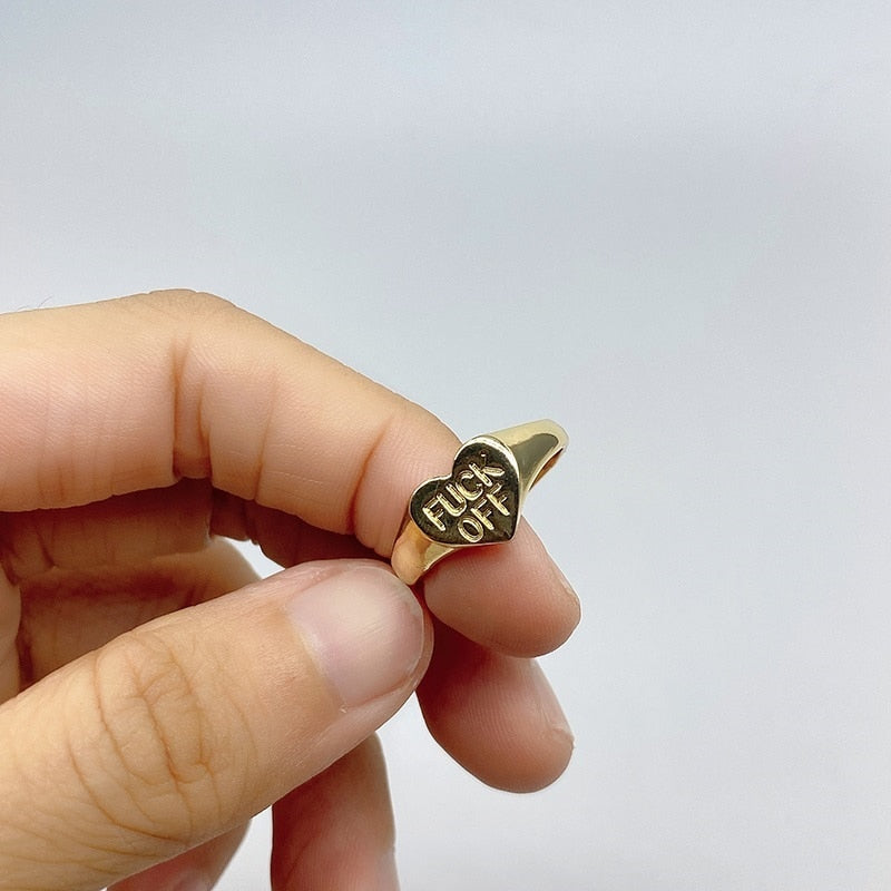 "F OFF" " F U" Heart Ring