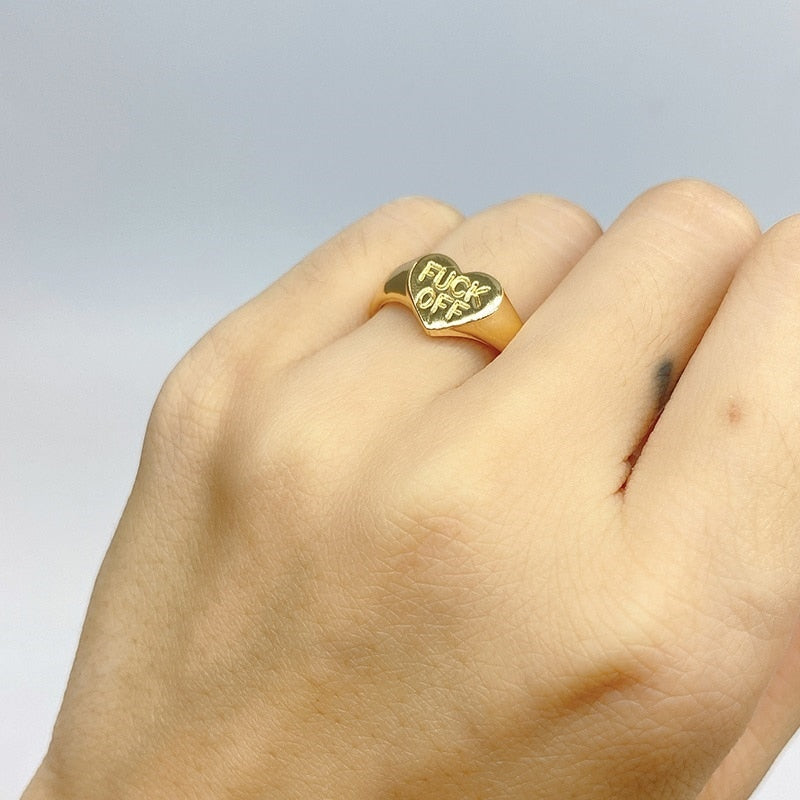 "F OFF" " F U" Heart Ring