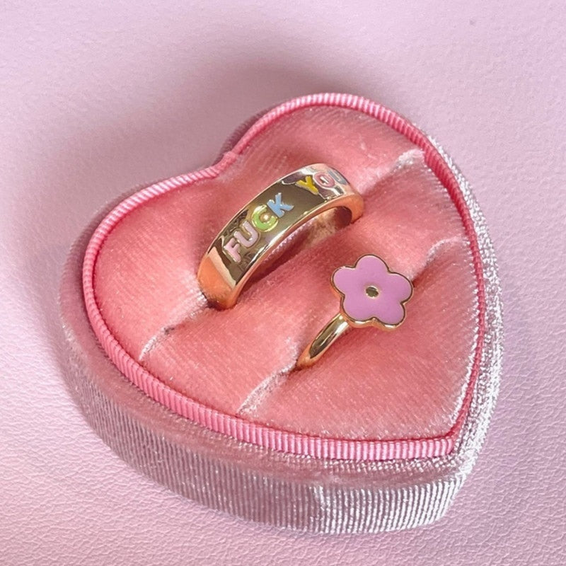 "F OFF" " F U" Heart Ring