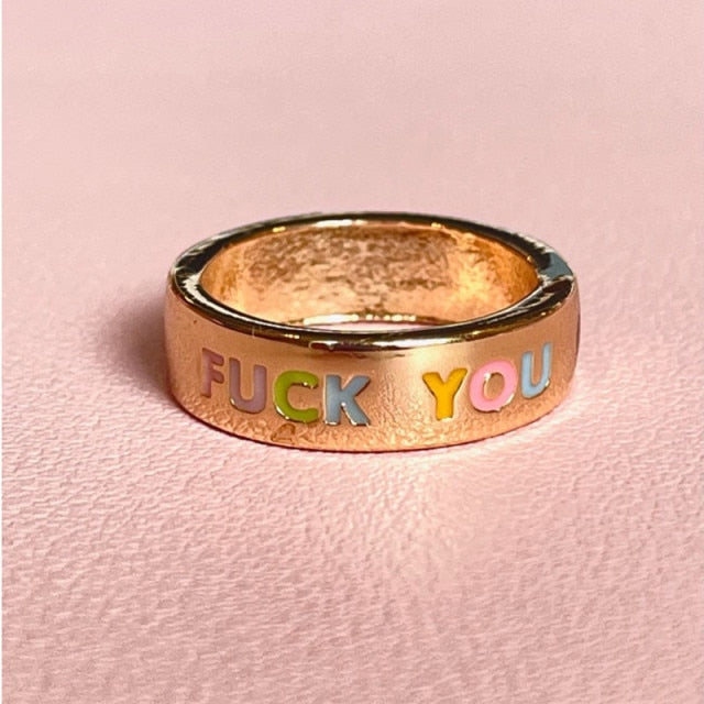 "F OFF" " F U" Heart Ring