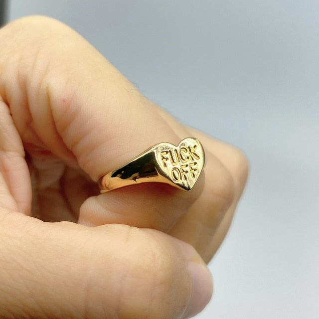 "F OFF" " F U" Heart Ring
