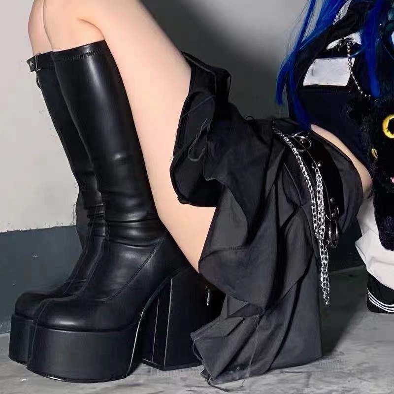 Super High Black Platform Boots