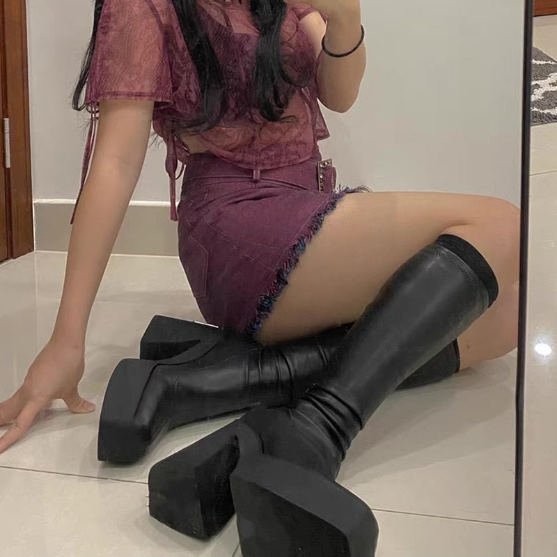 Super High Black Platform Boots