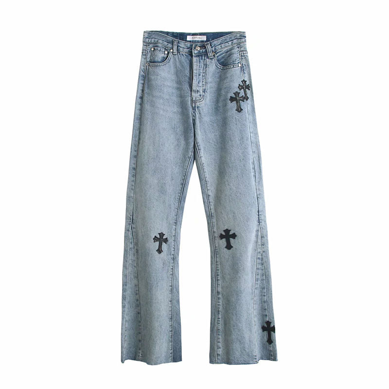 Cross Embroidered Jeans