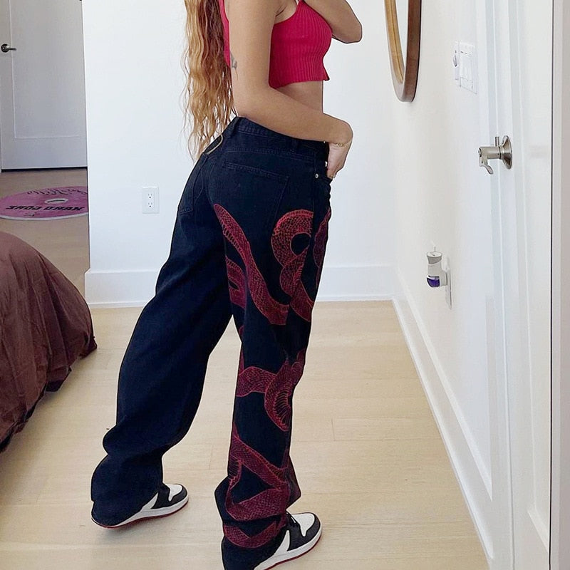 Snake Printed Straight Jeans