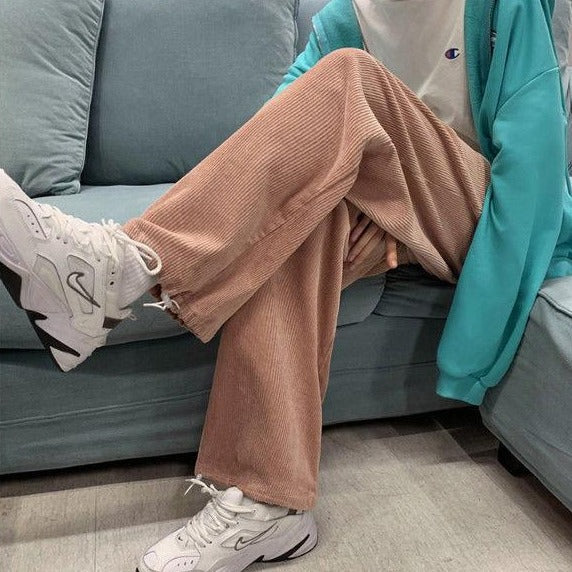 Wide Leg Corduroy Trousers With Ankle Closure