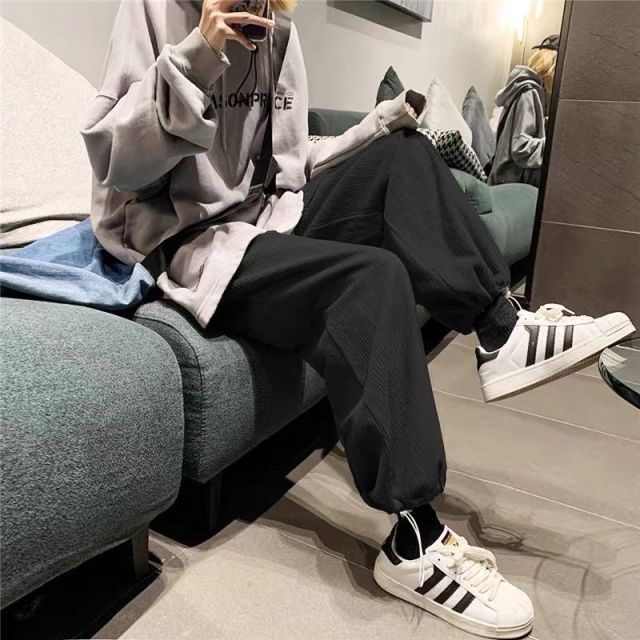 Wide Leg Corduroy Trousers With Ankle Closure
