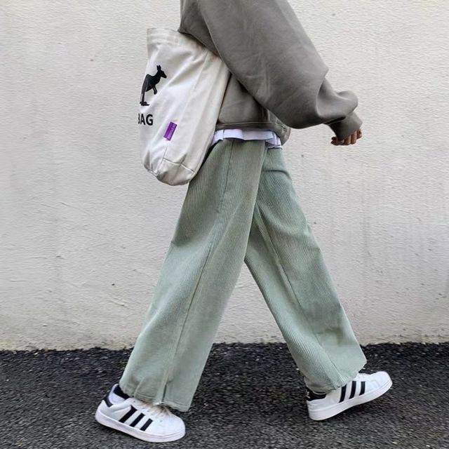Wide Leg Corduroy Trousers With Ankle Closure