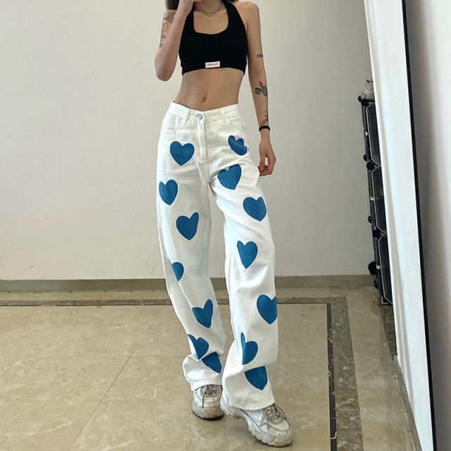 Bleached Denim Heart Jeans