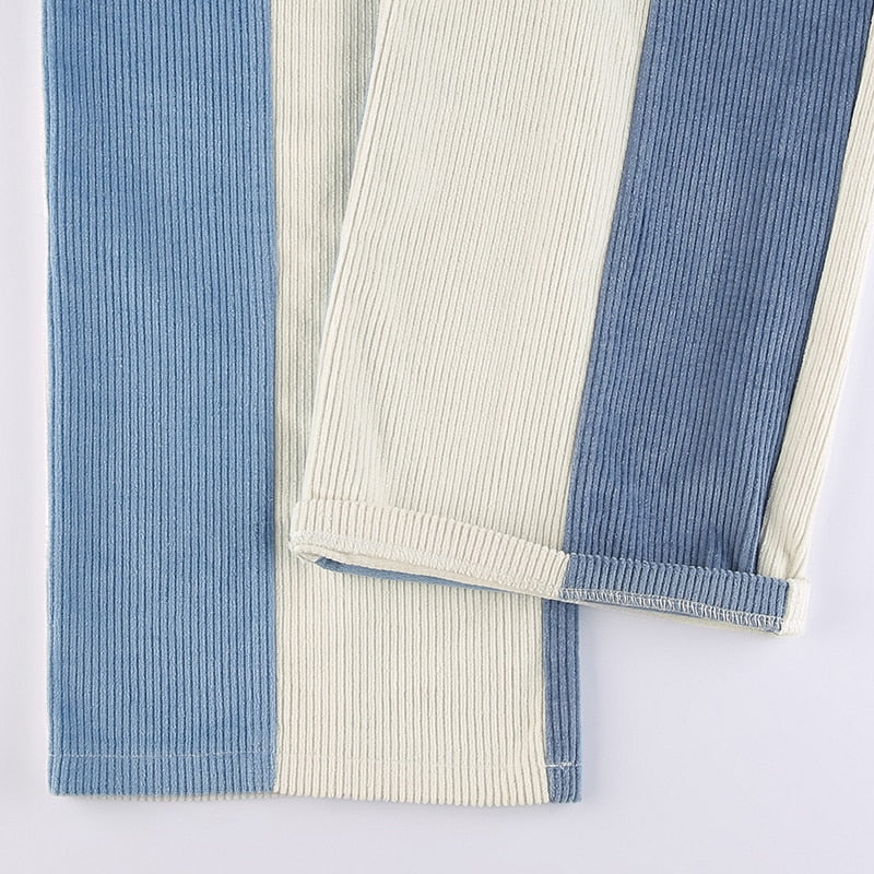 Blue Cream Corduroy Pants