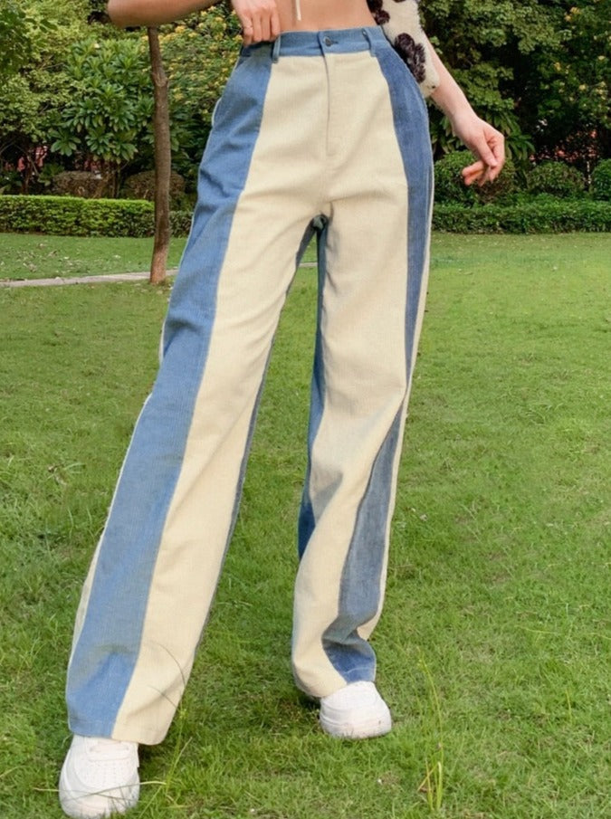 Blue Cream Corduroy Pants
