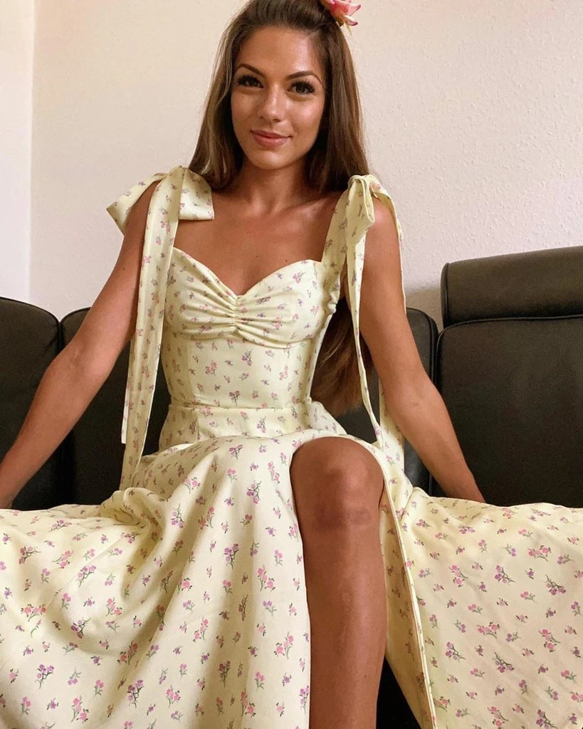 Floral Midi Dress With Shoulder Bow