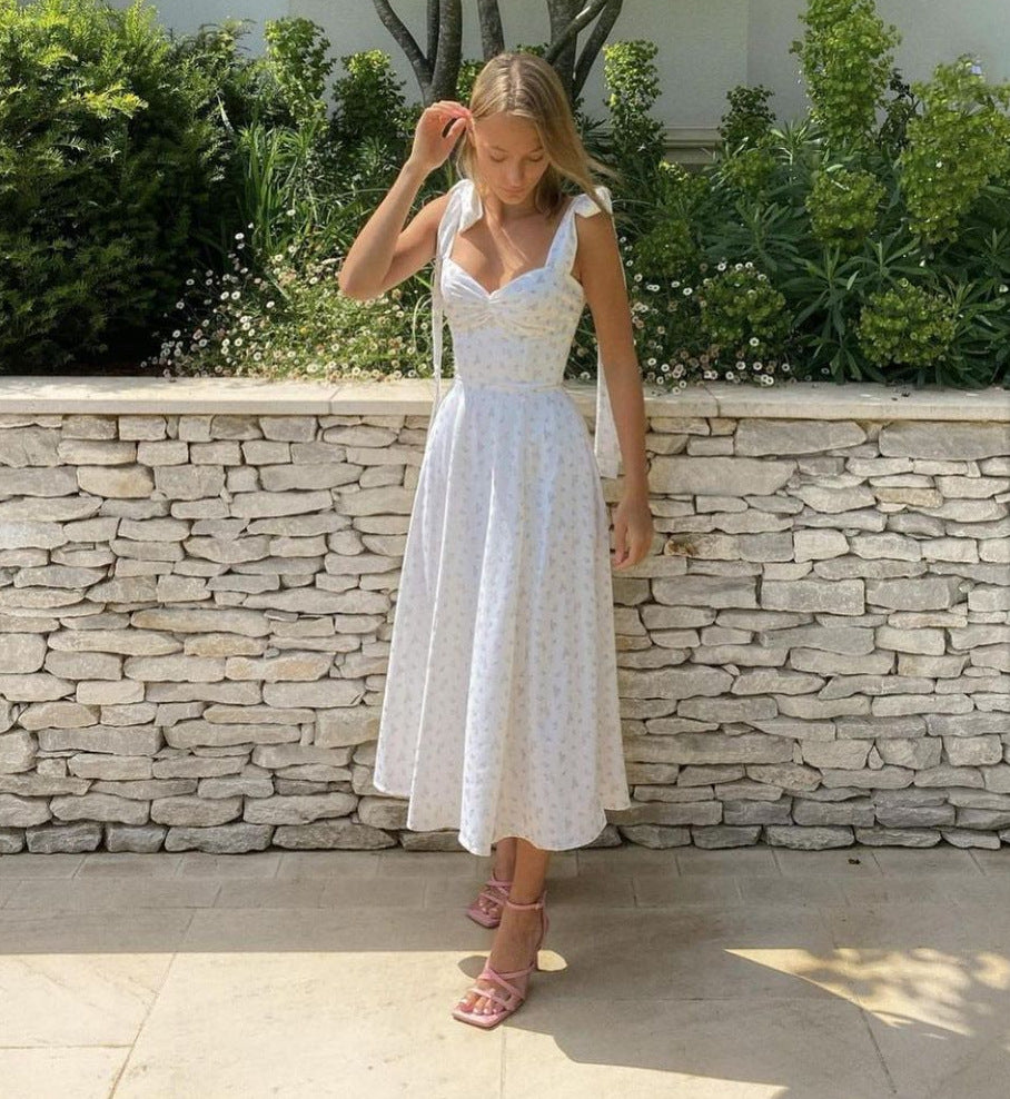 Floral Midi Dress With Shoulder Bow