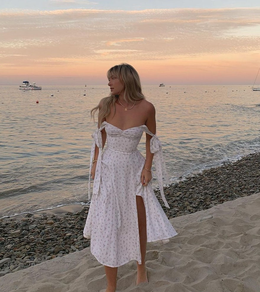 Floral Midi Dress With Shoulder Bow