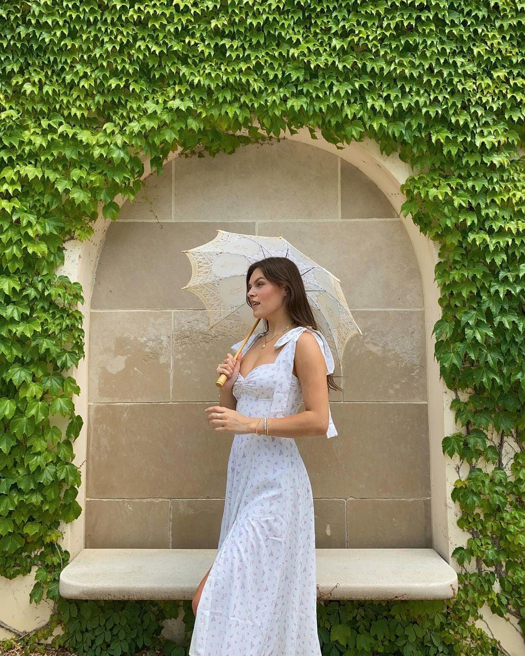 Floral Midi Dress With Shoulder Bow