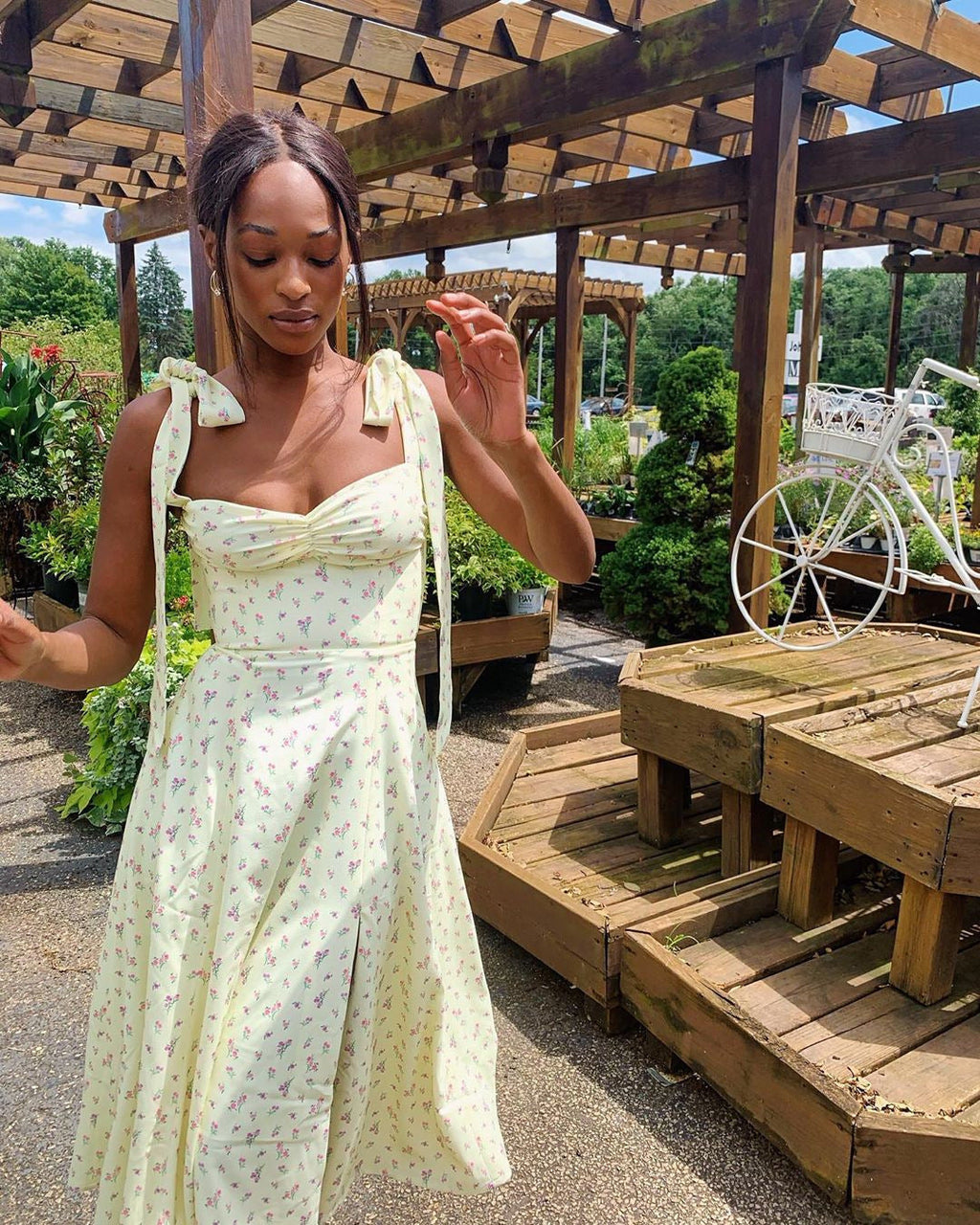 Floral Midi Dress With Shoulder Bow