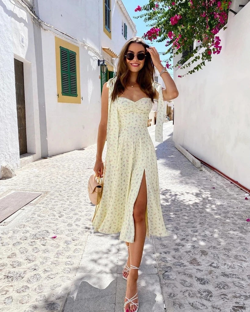 Floral Midi Dress With Shoulder Bow
