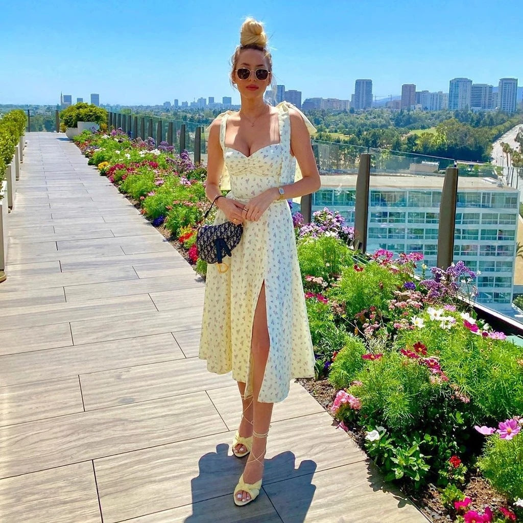 Floral Midi Dress With Shoulder Bow