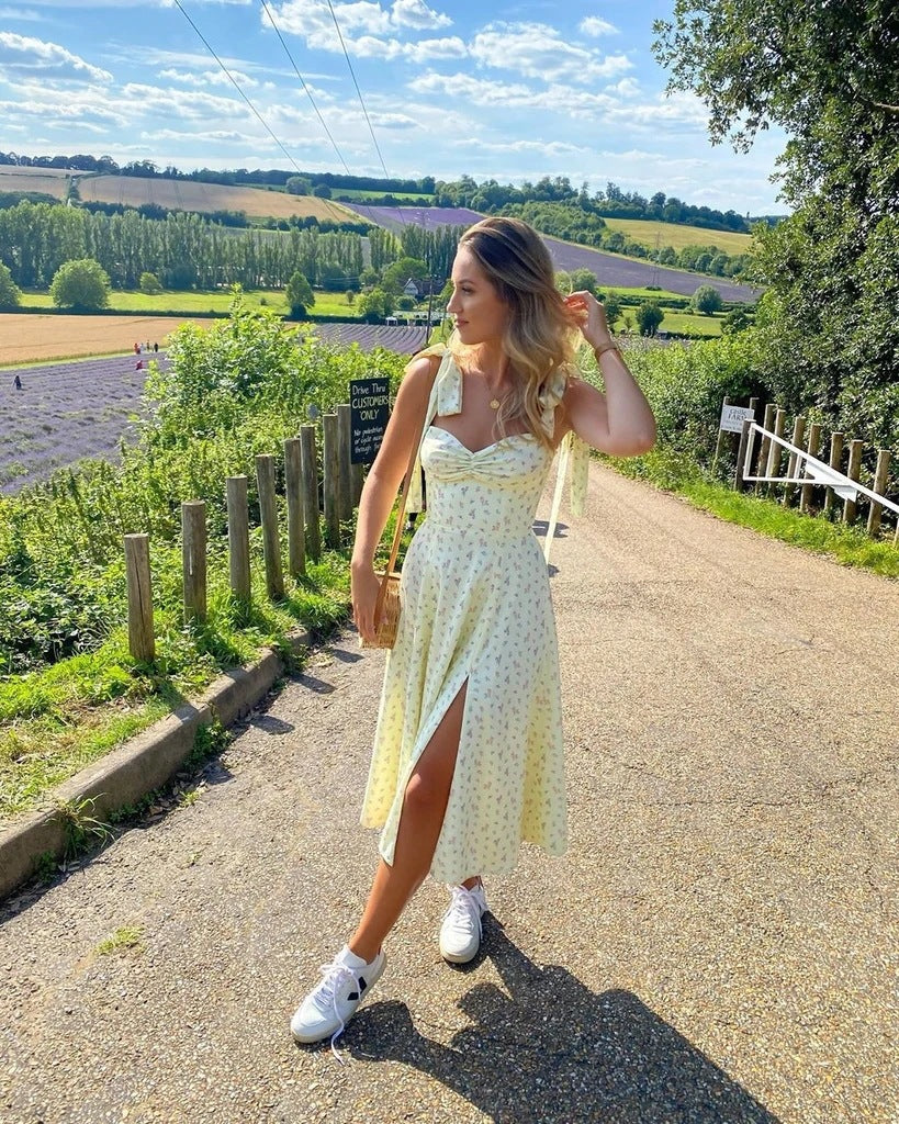 Floral Midi Dress With Shoulder Bow