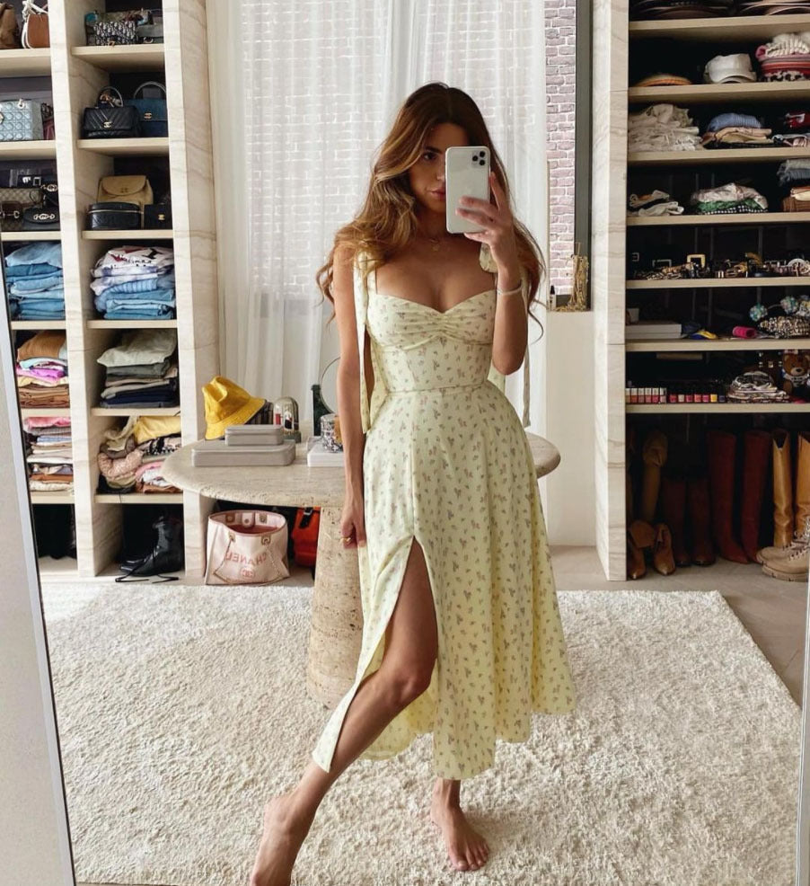 Floral Midi Dress With Shoulder Bow