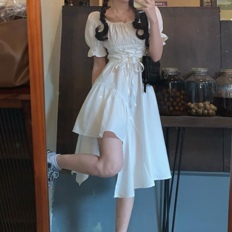 Puff Shoulder Midi Corset Dress