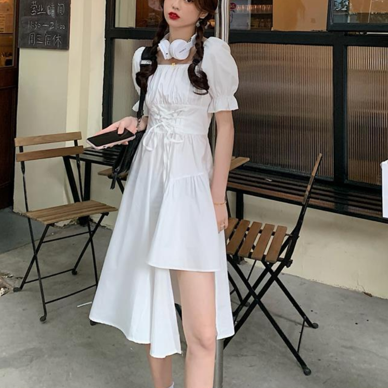 Puff Shoulder Midi Corset Dress