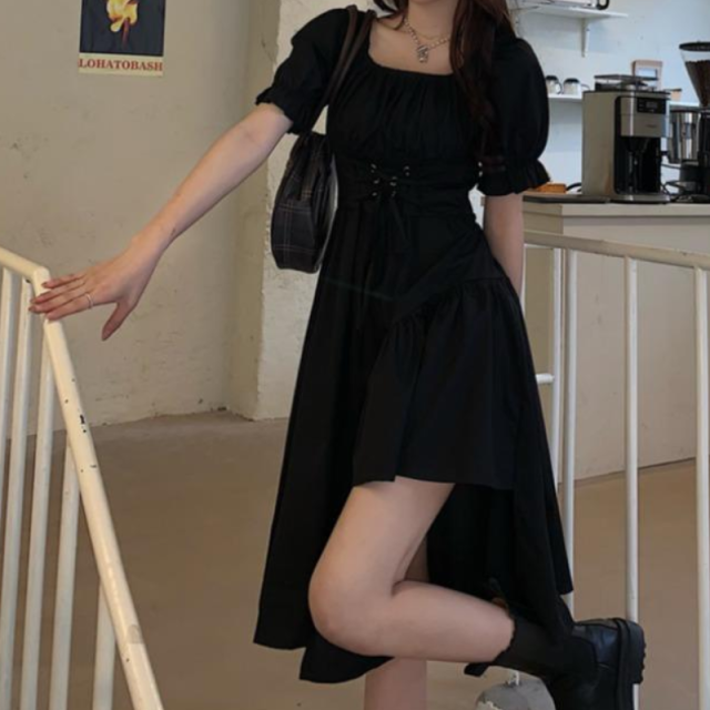Puff Shoulder Midi Corset Dress