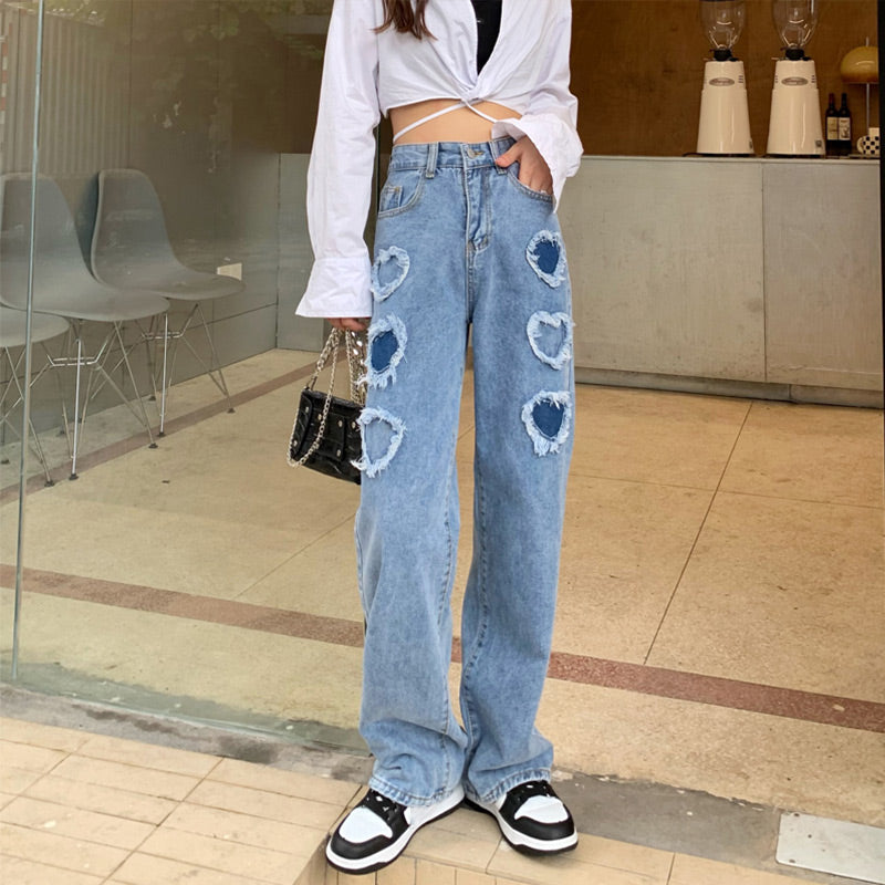 Y2K Distressed Hearts Jeans