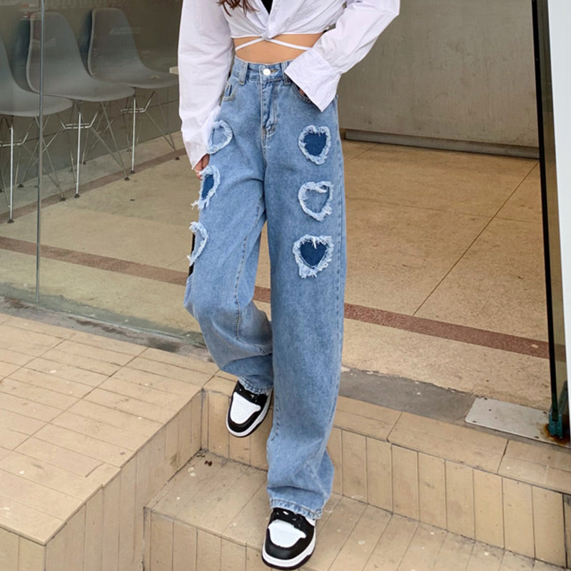 Y2K Distressed Hearts Jeans