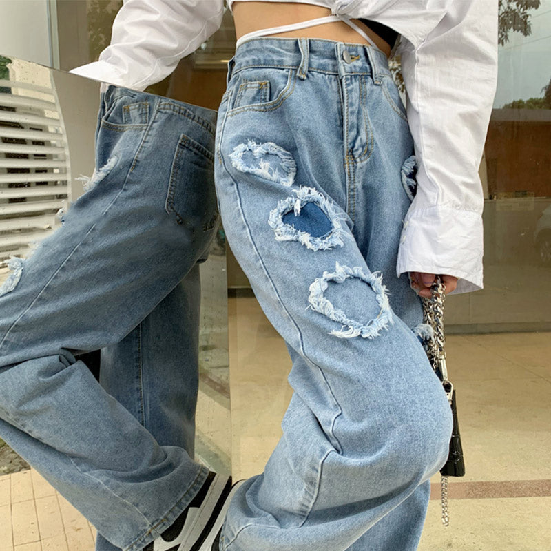 Y2K Distressed Hearts Jeans