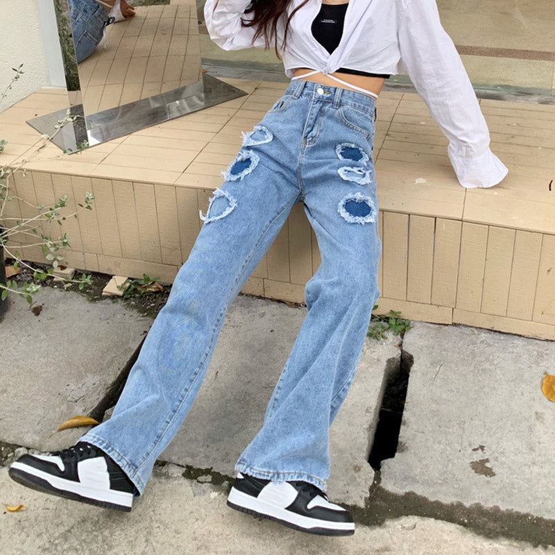 Y2K Distressed Hearts Jeans