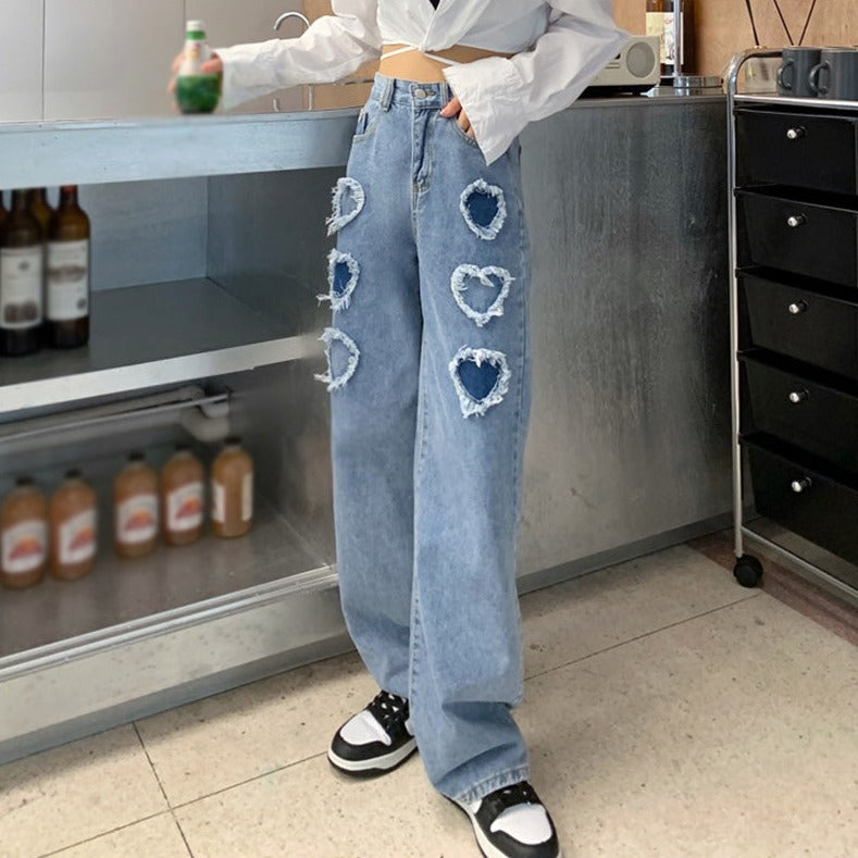 Y2K Distressed Hearts Jeans