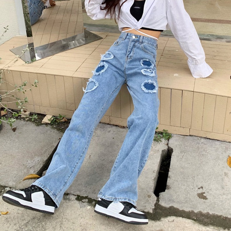 Y2K Distressed Hearts Jeans