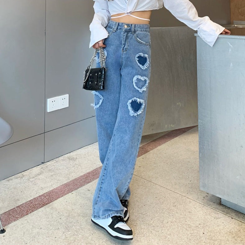 Y2K Distressed Hearts Jeans