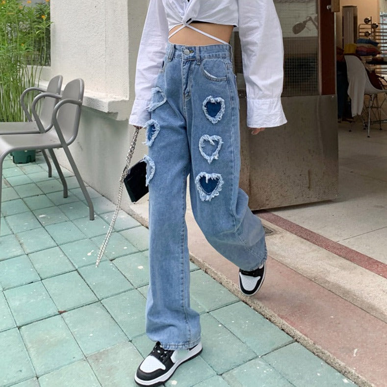Y2K Distressed Hearts Jeans