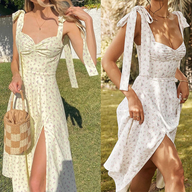 Floral Midi Dress With Shoulder Bow
