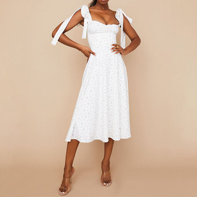 Floral Midi Dress With Shoulder Bow