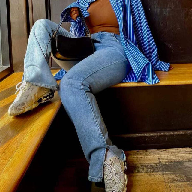 High Waist Side Split Jeans