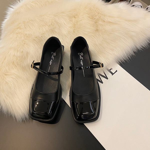 Mary Jane Low Heel Leather Shoes