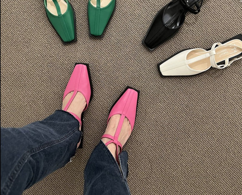 Square Toe Mary Jane Low Heels