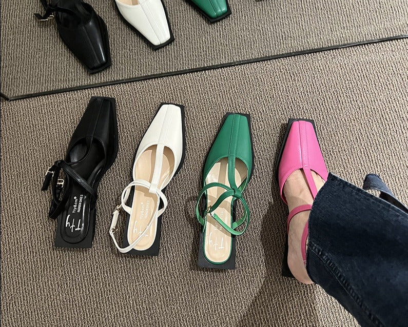 Square Toe Mary Jane Low Heels