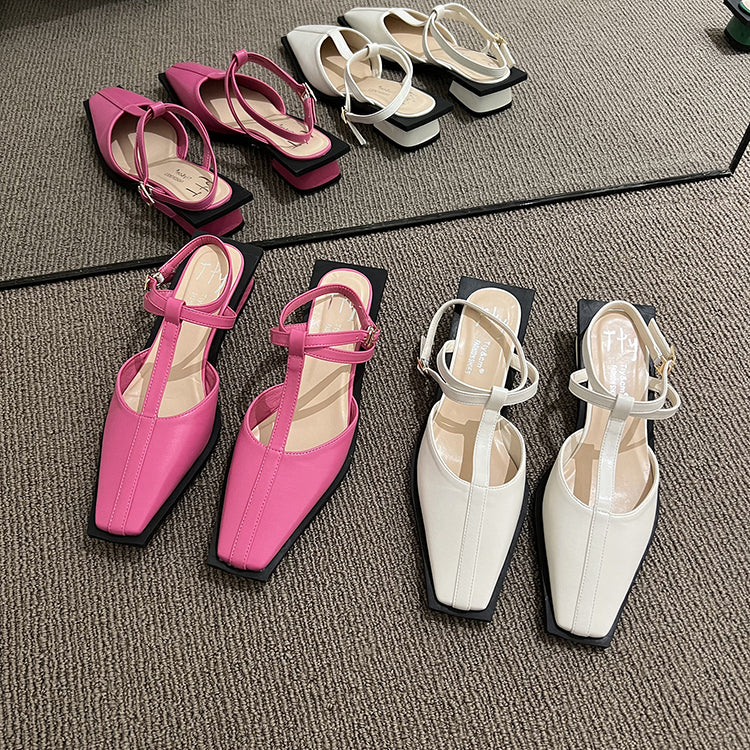 Square Toe Mary Jane Low Heels