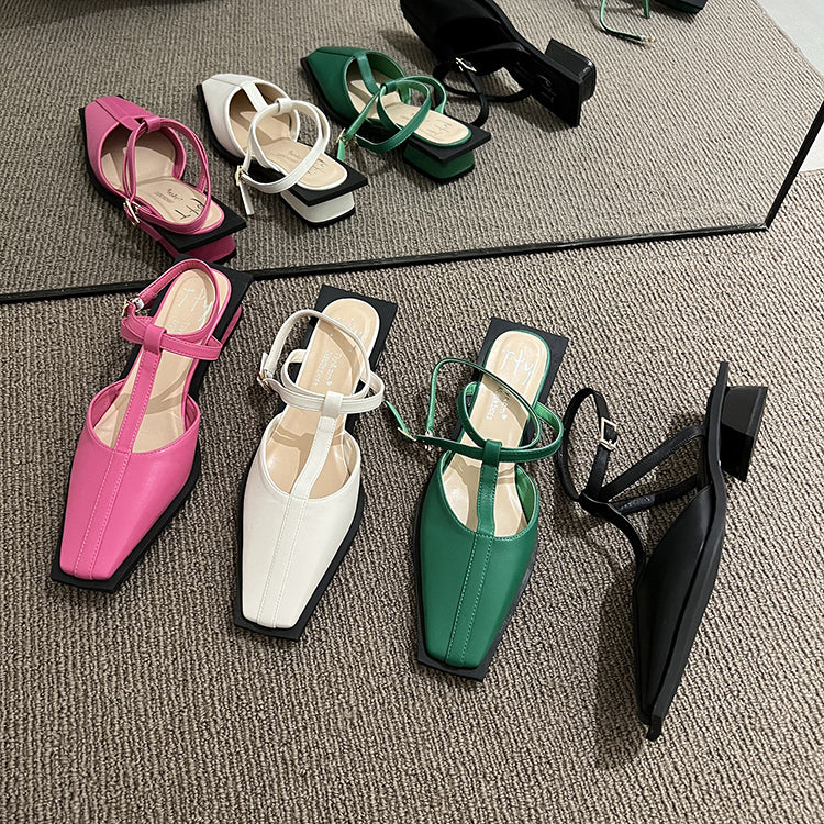 Square Toe Mary Jane Low Heels