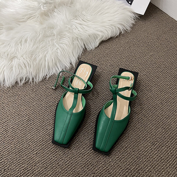 Square Toe Mary Jane Low Heels