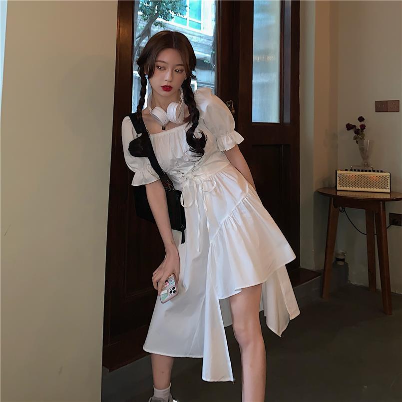 Puff Shoulder Midi Corset Dress